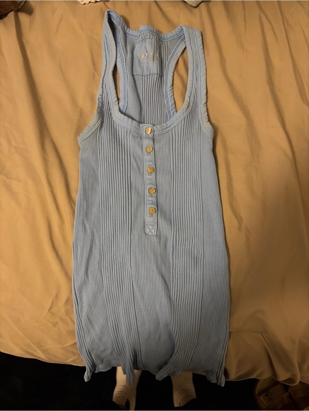 Light Blue Ribbed Henley Tank Top